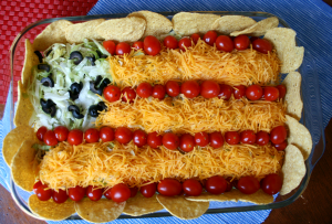 Flag Taco Salad - Taco salad put together in a glass dish