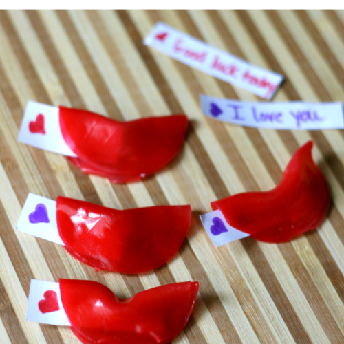 Fruit Leather Fortune Cookies on a cutting board