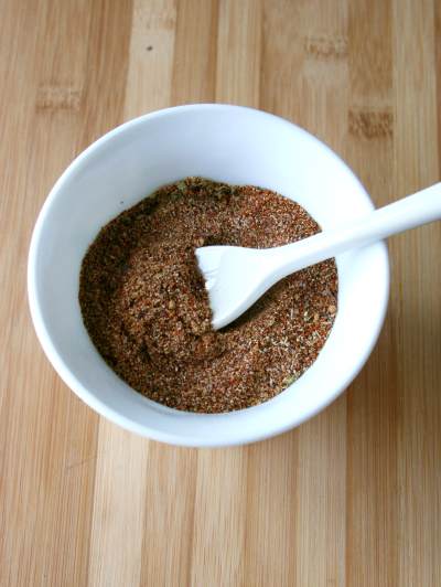 How to make Homemade taco seasoning - seasoning in a white bowl