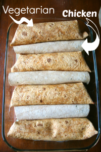 Showing different tortillas for Vegetarian and Chicken Versions of Avocado Chicken Enchiladas