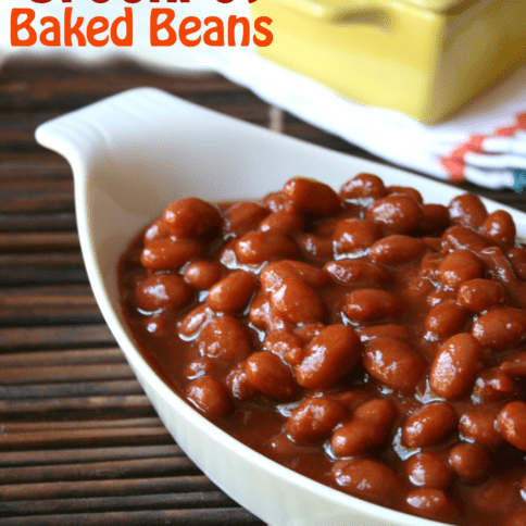 Baked Beans served in a white dish
