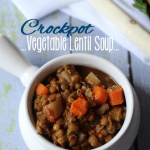 Vegetable Lentil Soup in a white bowl