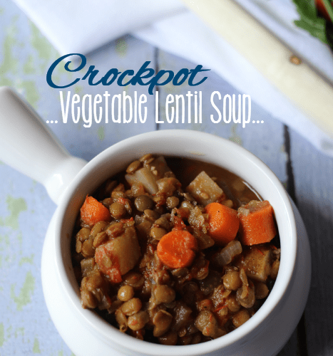 Vegetable Lentil Soup in a white bowl