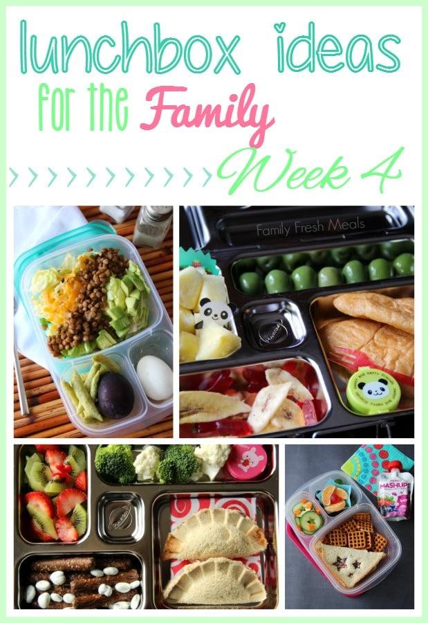 Collage image showing 4 different lunchbox ideas