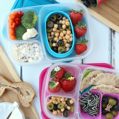 top down view of two packed lunchboxes