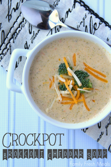  Broccoli Cheddar Soup served in a white bowl