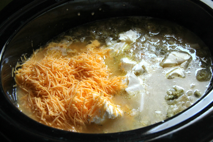 shredded cheese, milk and cream cheese added into crockpot