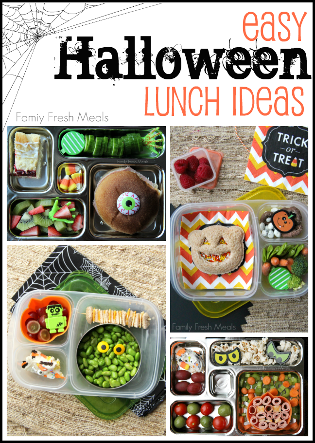 Collage image of 4 different Halloween Lunch Ideas