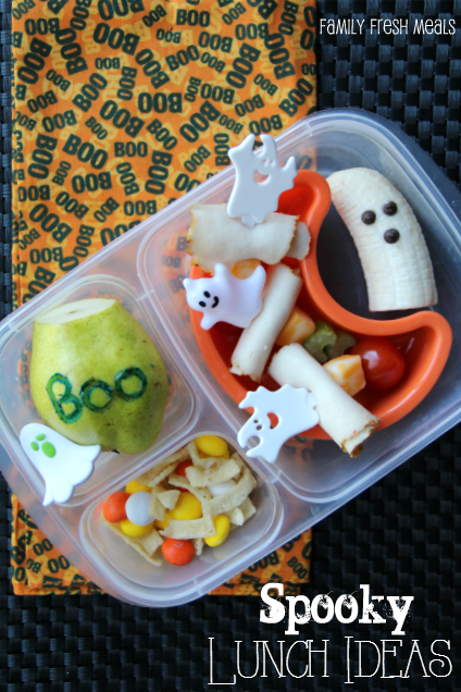 top down image of Halloween Ghost food themed lunchbox 