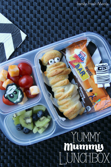 top down image of Halloween food themed lunchbox 