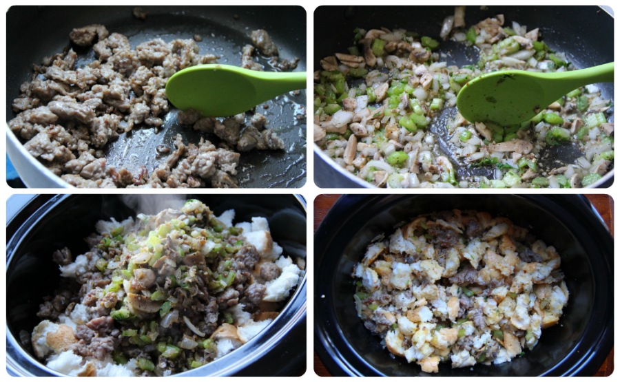collage image showing steps of making the stuffing recipe