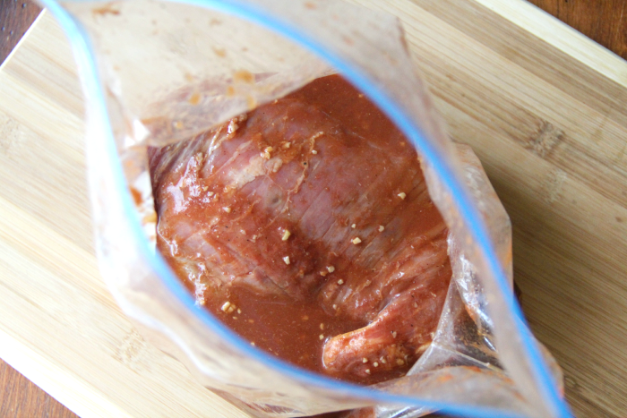 Flank Steak in a ziplock back with marinade