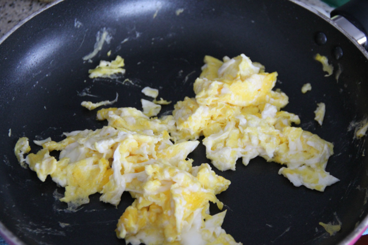 scrambled eggs in a pan