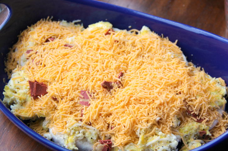 shredded cheese added on top of casserole