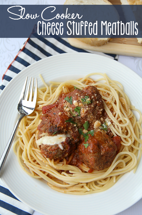 Cheese Stuffed Meatballs on a bed of pasta