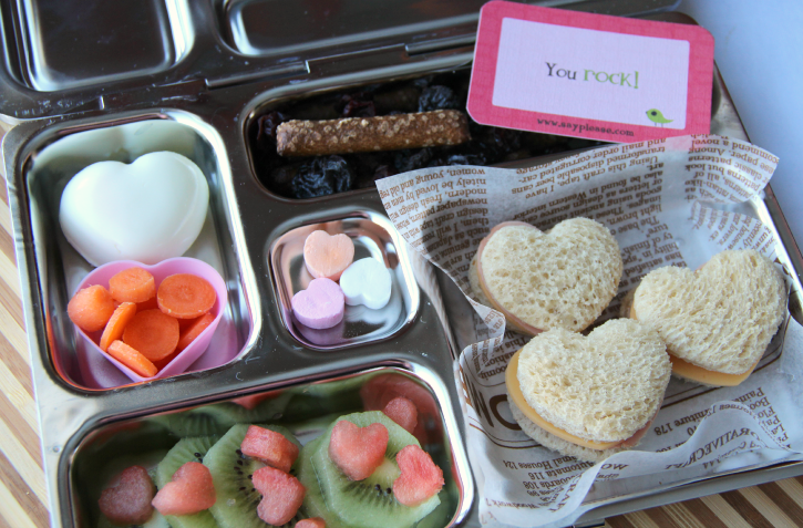 Mini Heart Shaped Sandwiches packed in a lunchbox