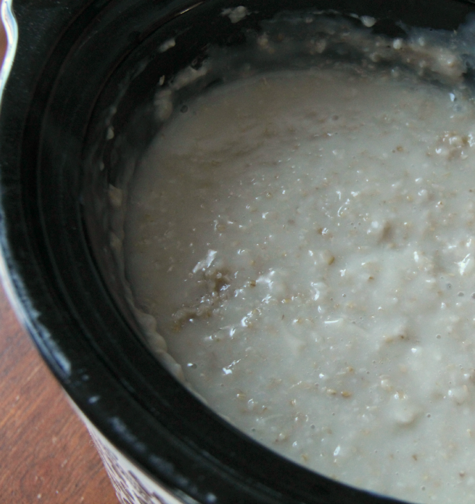 Cooked Steel Cut Oats in a slow cooker