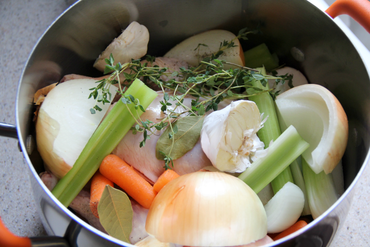 Chicken Broth ingredients in a large pot