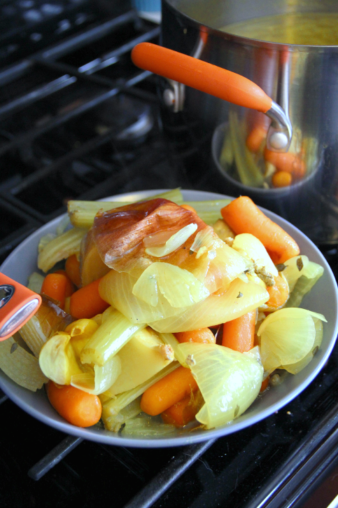 Strained vegetables in a bowl