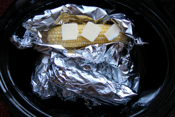 Corn on the Cob in the Crockpot, wrapped in foil