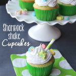 Green Treats For St. Patrick's Day - Shamrock Shake cupcakes served on a white plater