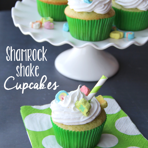 Green Treats For St. Patrick's Day - Shamrock Shake cupcakes served on a white plater