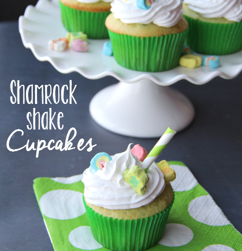 Green Treats For St. Patrick's Day - Shamrock Shake cupcakes served on a white plater