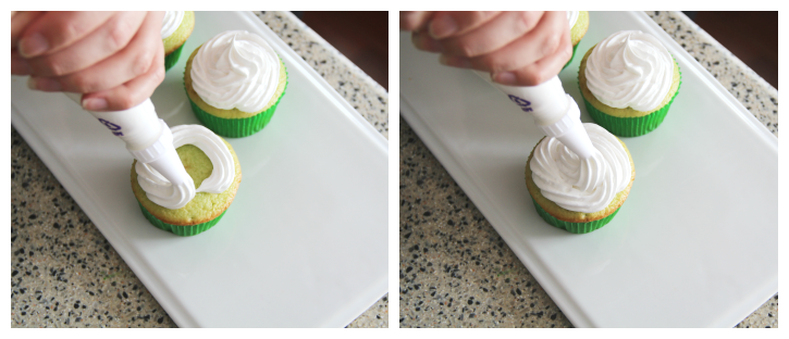 Shamrock Shake Cupcakes being frosted