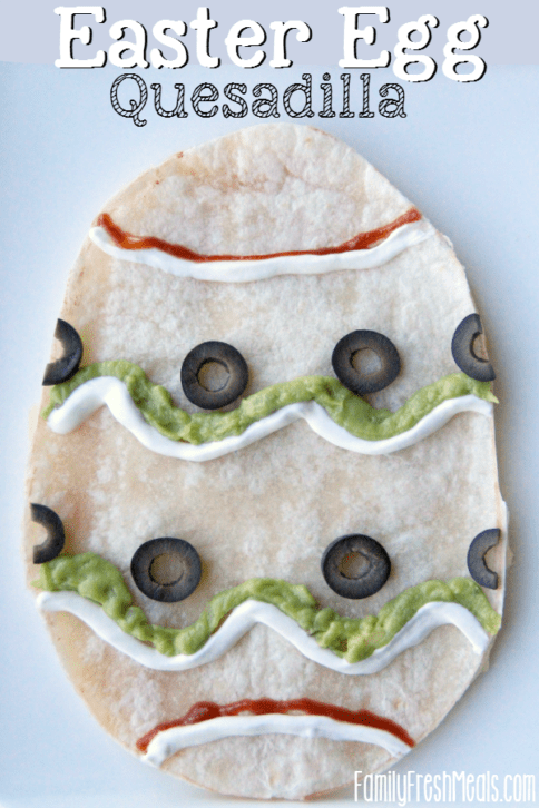 Quesadilla shaped and decorated like an Easter Egg