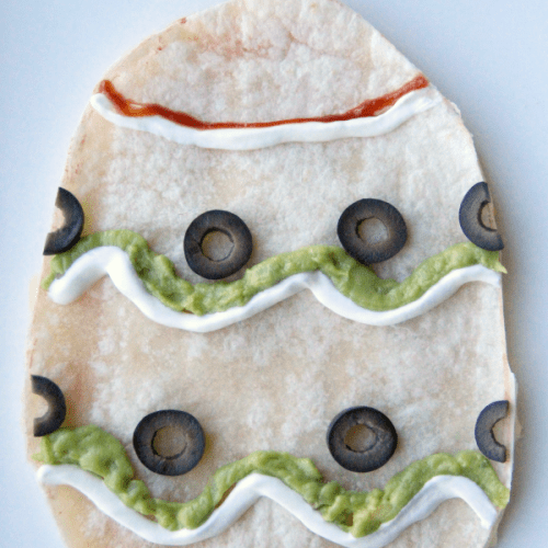 Quesadilla shaped and decorated like an Easter Egg