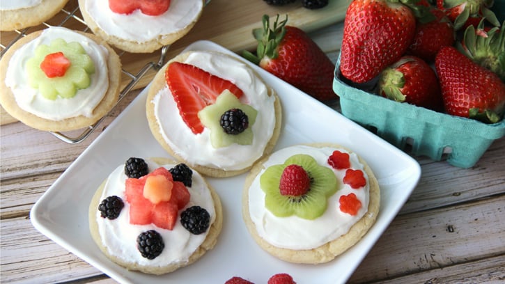 3 Mini Fruit Pizzas  on a white plate