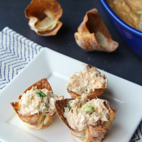 Crab Rangoon Dip with Wonton Chips - FamilyFreshMeals.com -