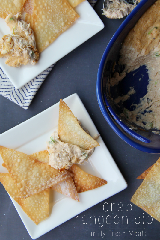 Crab Rangoon Dip with Wonton Chips on a plate