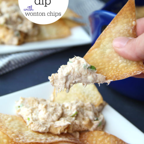 Crab Rangoon Dip with Wonton Chips _ FamilyFreshMeals.com