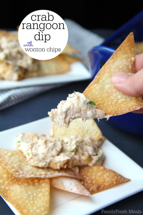 Crab Rangoon Dip with Wonton Chips _ FamilyFreshMeals.com