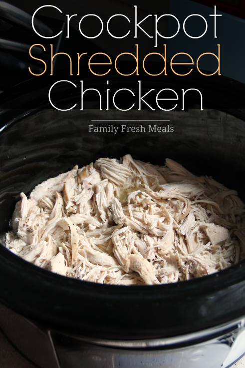 Freestyle Weight Watchers Crockpot Recipes - Shredded Chicken in a black slow cooker