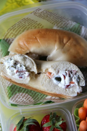 Stuffed Bagel Sandwiches packed in a lunch box