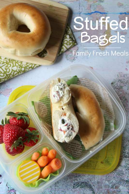 Stuffed Bagel Sandwiches packed in a lunch box