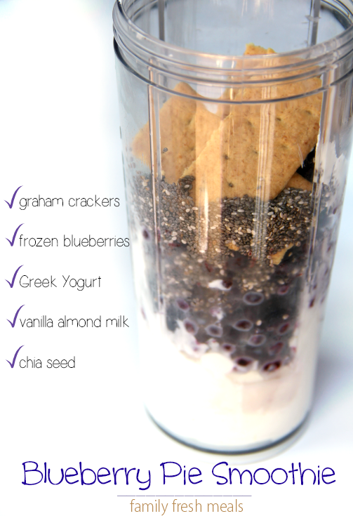 Ingredients for Blueberry Pie Smoothie in a small blender