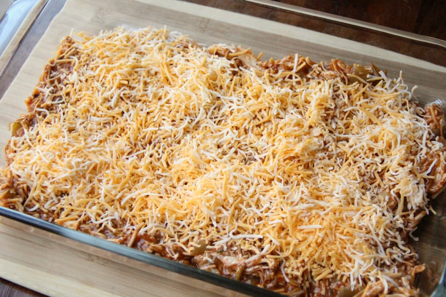 shredded cheese added to top of dip