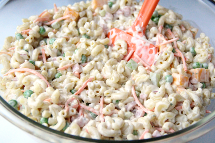 Creamy Ranch Pasta Salad - Pasta salad mixed in a large bowl