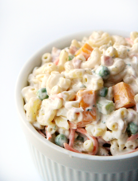 Creamy Ranch Pasta Salad Recipe served in a small white bowl