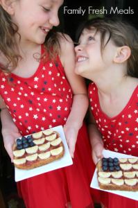 Two girls holding plates with 4th of July toast on them