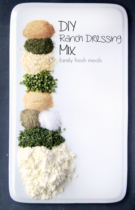 Ingredients for DIY Ranch Dressing Mix in small piles on a white plate