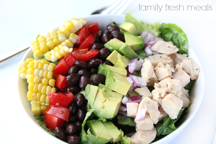 Fiesta Chopped Salad in a white bowl without dressing