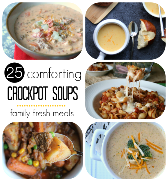 collage image showing 4 different crockpot soups