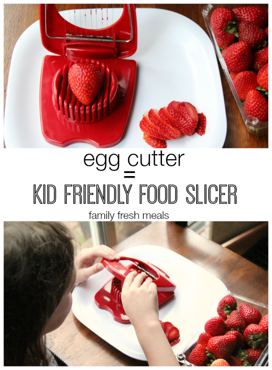 Cutting strawberries with an egg slices