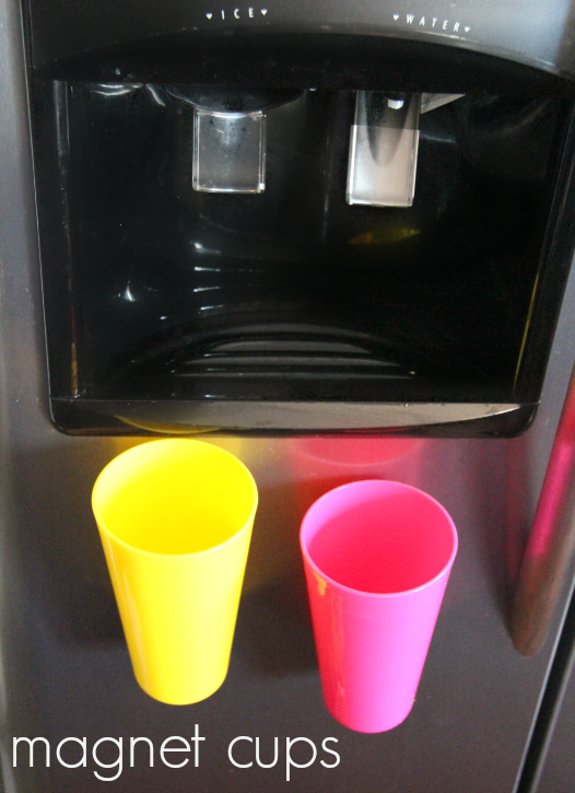 magnet cups on a refrigerator 