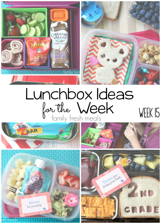 Collage image of 4 different lunchbox ideas