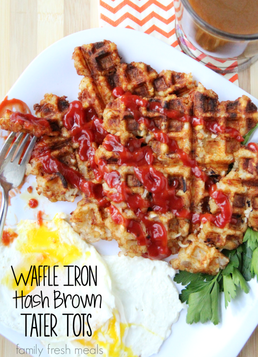 Waffle Iron Hash Brown Tater Tots - FamilyFreshMeals.com - fun breakfast idea!